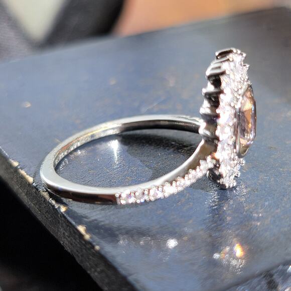 Rhodium Plated Simulated Diamond Halo Ring - Size 9 - Elegant Statement Piece - Picture 9 of 13